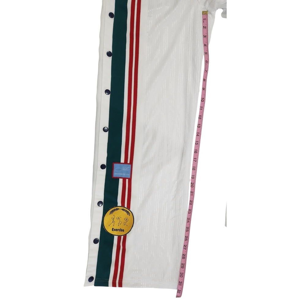 Yllw White Tearaway Snap Button Track Pants Green Red Stripe Wide Leg Small - Picture 6 of 11